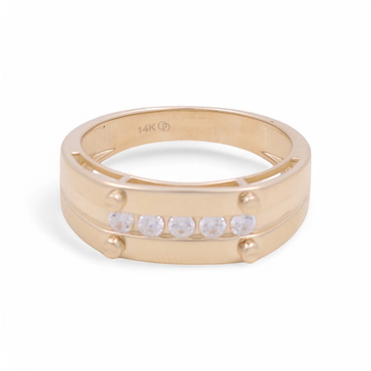 14K Yellow Gold Fashion Men's Ring with White Cz / Size: 10 / Weight 4.9 GR / KEEMR4FS-10