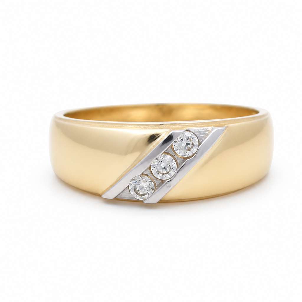 14K Yellow and White Gold Men's Wedding Band / Stone: Cz / Size: 10 / Weight: 2.9 GR / KEEMWBTT4BS-16