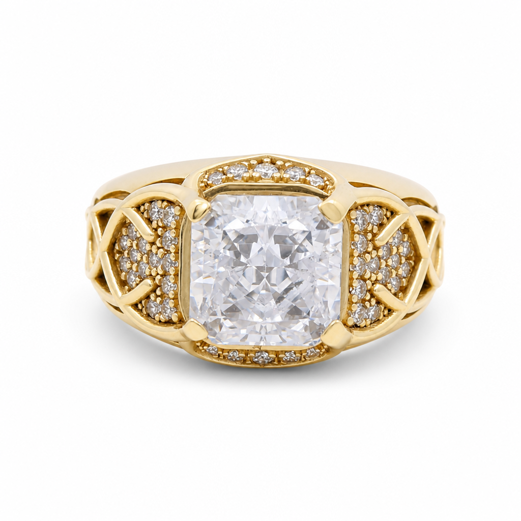 14K Yellow Gold SQ Fashion Men's Ring with White Cz / Size: 11 / Weight: 12.7 GR / DLBMR4FS-4