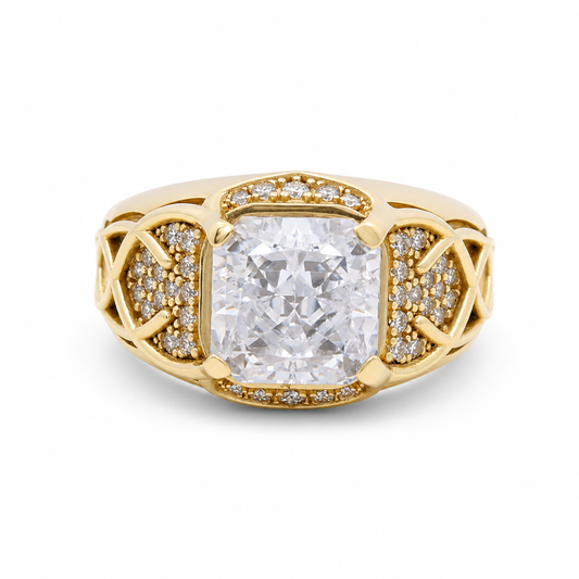 14K Yellow Gold SQ Fashion Men's Ring with White Cz / Size: 11 / Weight: 12.7 GR / DLBMR4FS-4