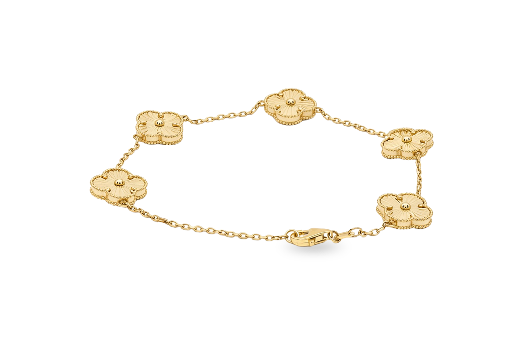 10K Yellow Gold Five Clover Women's Bracelet / Size: 7" / Weight: 5.2 GR / DQWB0CLV-2