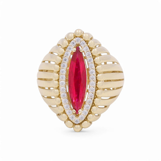 10K Yellow Gold Fashion Women's Ring with Red CZ / Size: 7 / Weight: 4.5 GR / DPWR0FS-3