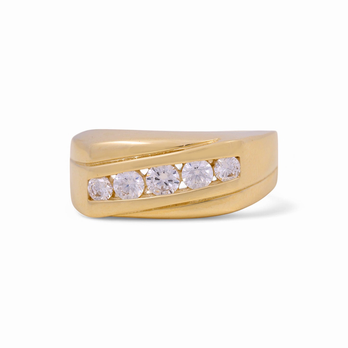 14K Yellow Fashion Men's Ring with CZ / Size: 10 / Weight: 7.1 GR / KEEMR4FS