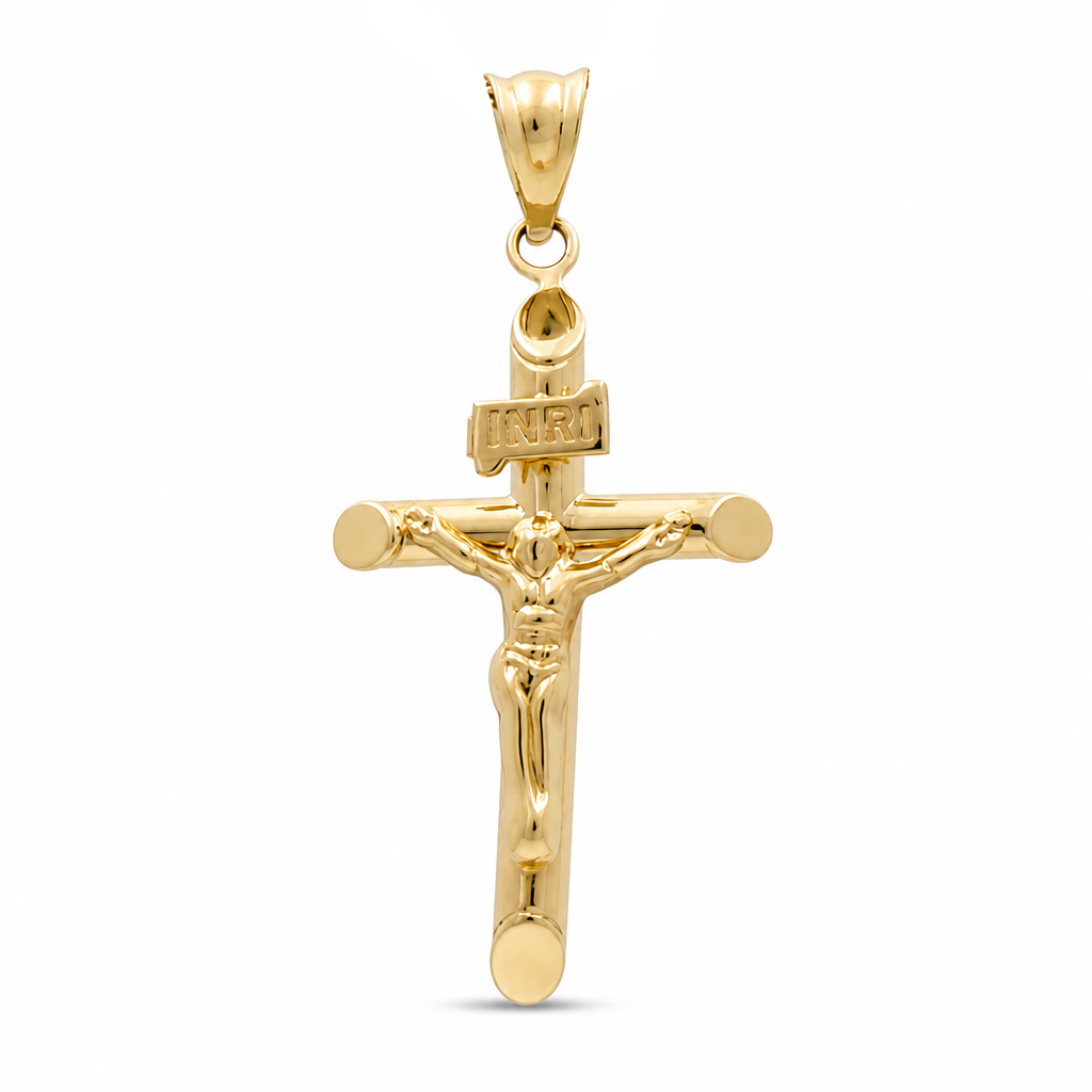14K Yellow and White Gold Cross with Christ Pendant / Size: Small / Weight: 0.8 GR