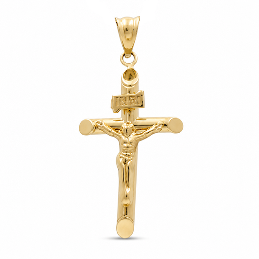 14K Yellow and White Gold Cross with Christ Pendant / Size: Small / Weight: 0.8 GR