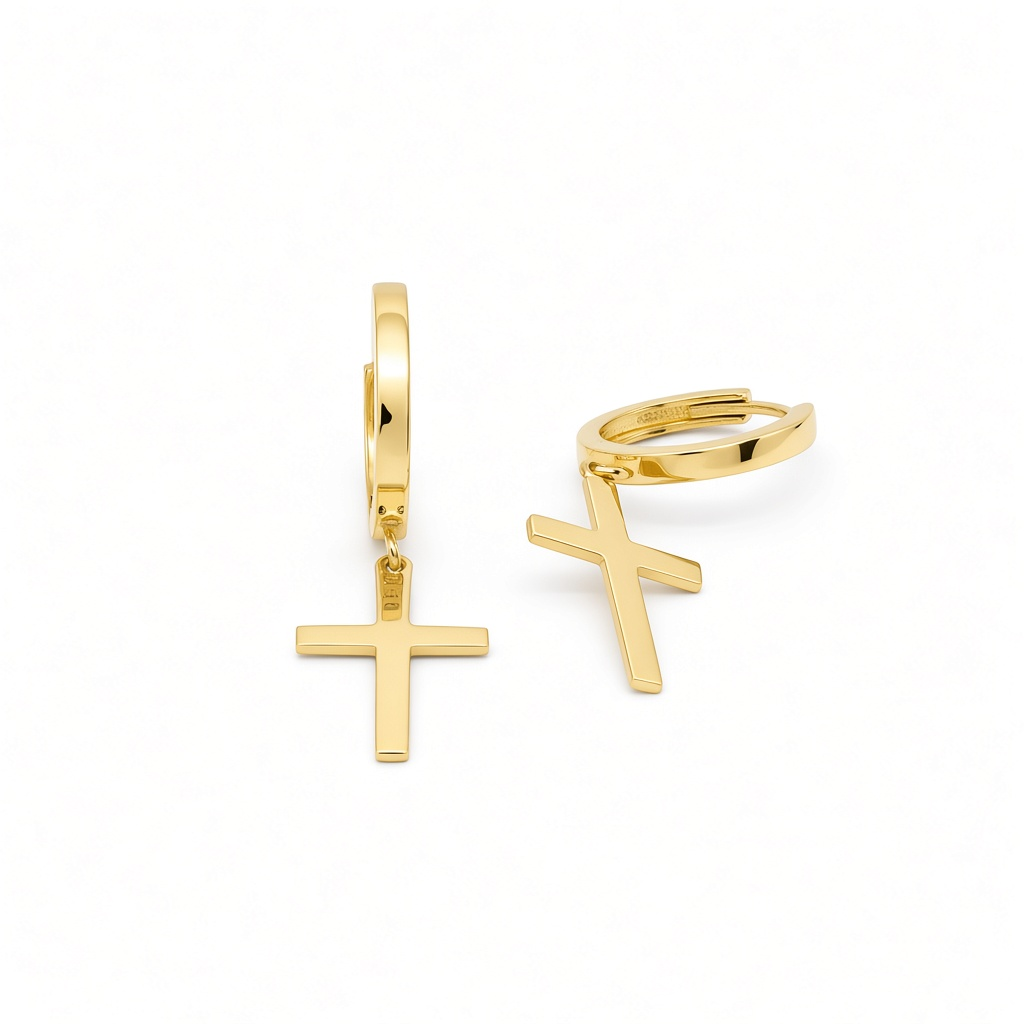 10K Yellow Gold Hoop Earrings with Cross Charm / Weight: 2 GR / DOEH0CS