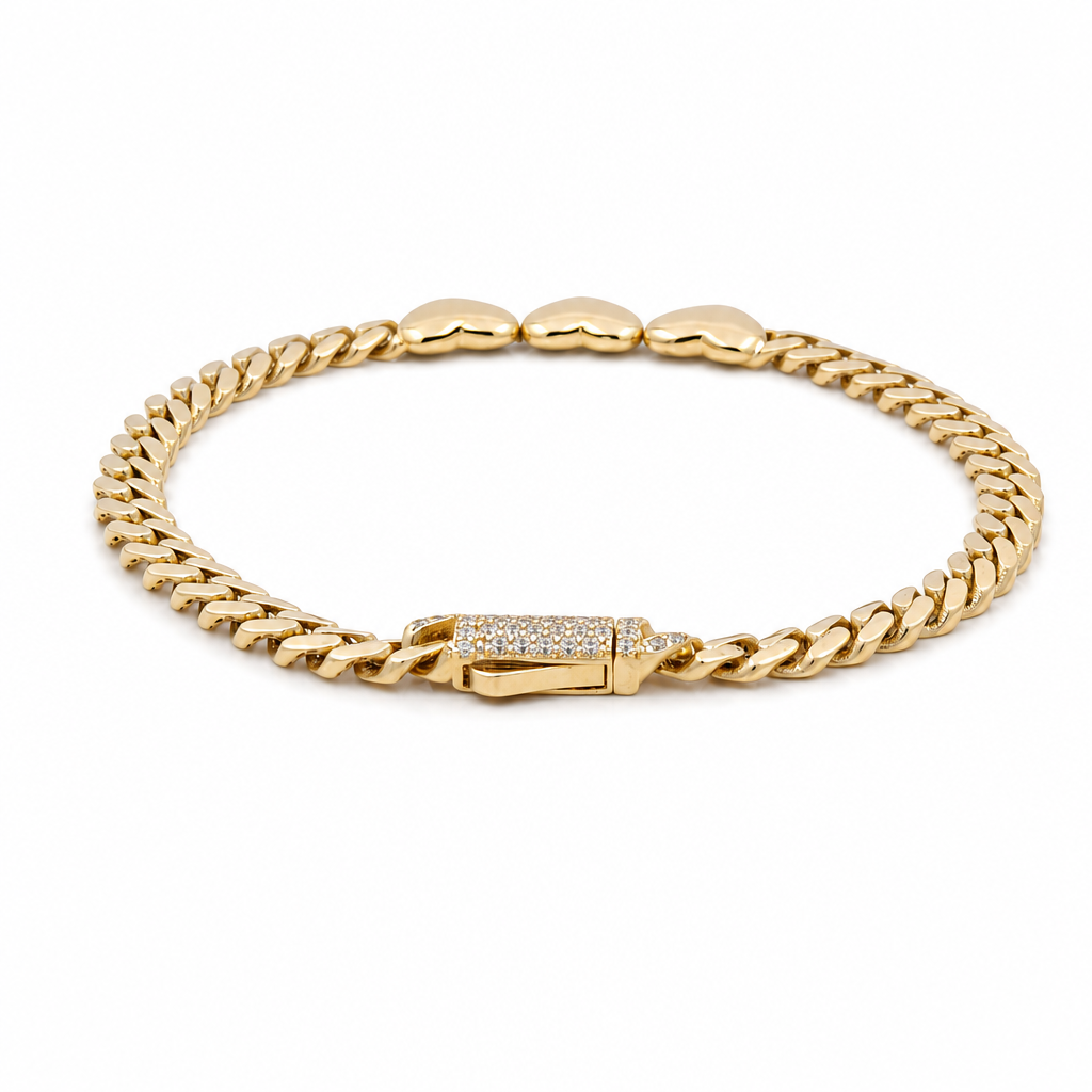 10K TF Yellow Gold Women's Three Plain Heart Bracelet / Size: 6.5" / Weight: 4.3 GR / DQWB0HR-6