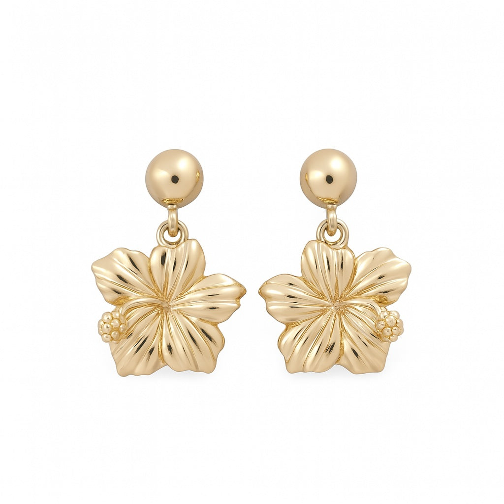 14K Yellow Gold Flower Stud Earrings / Weight: 3.4 GR / DQES4FL-1