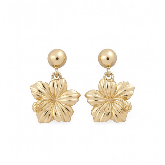 14K Yellow Gold Flower Stud Earrings / Weight: 3.4 GR / DQES4FL-1