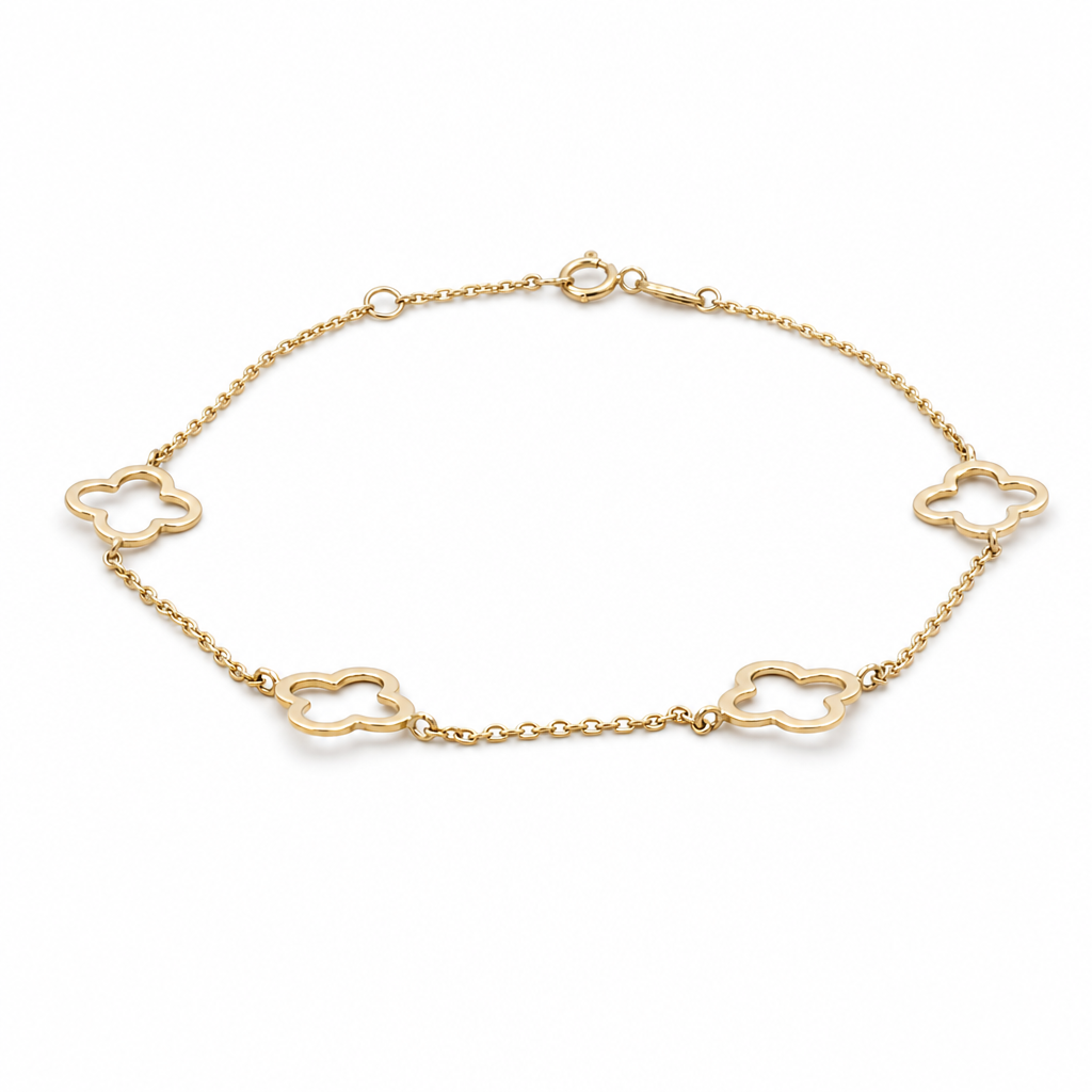 14K Yellow Gold Fashion Women's Clover Bracelet / Size: 7.25" / Weight: 1.5 GR / 401-00850