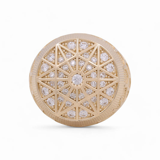 14K Yellow Gold Rosetta Style Men's Ring with CZ / Size:10.5 / Weight: 12.8gr / DPMR4FS-4