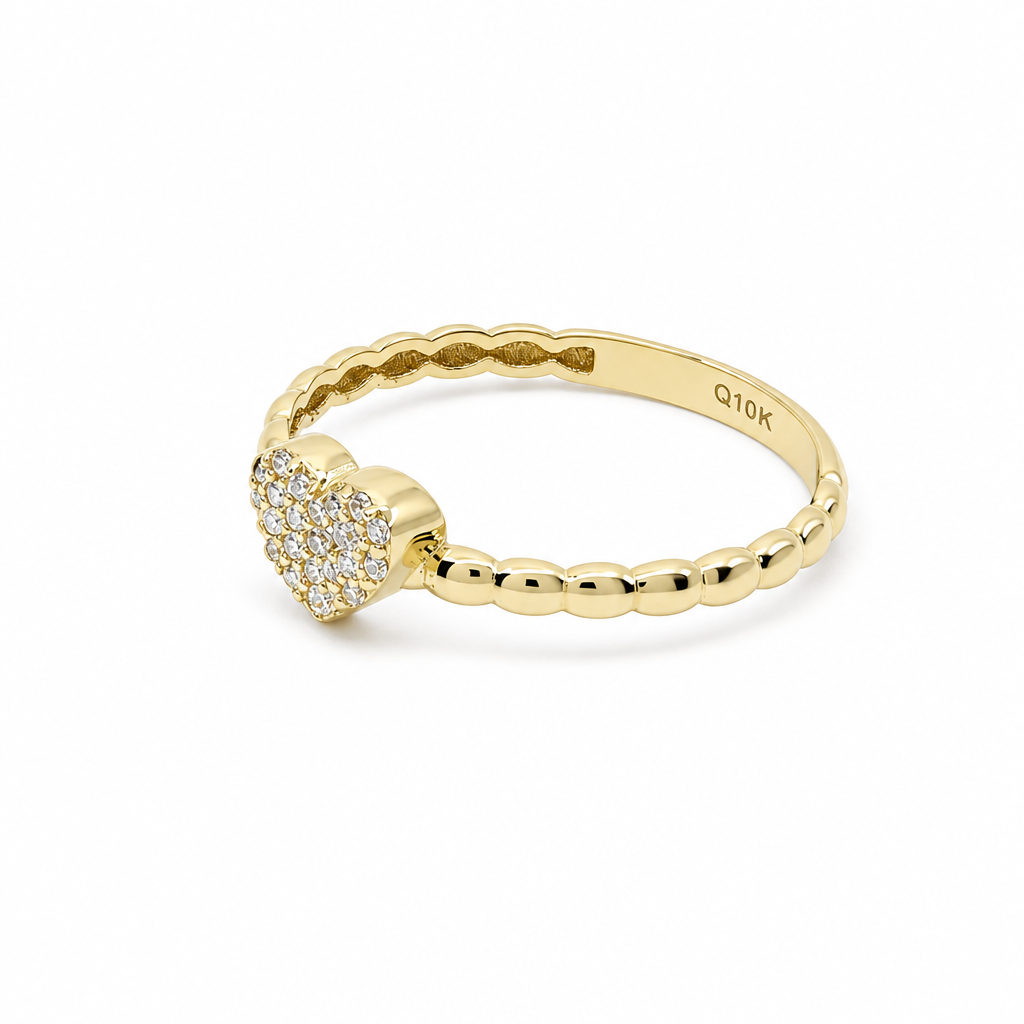 10K Yellow Gold Heart Women's Ring / Size: 7 / Stone: CZ / Weight: 1.1 GR / DQWR0HR-36