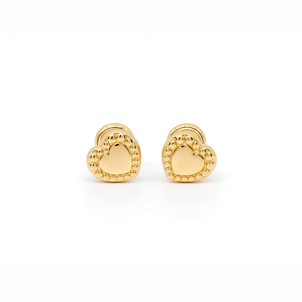 14K Yellow Gold Fashion Heart Stud Earrings / 6-528901PF
