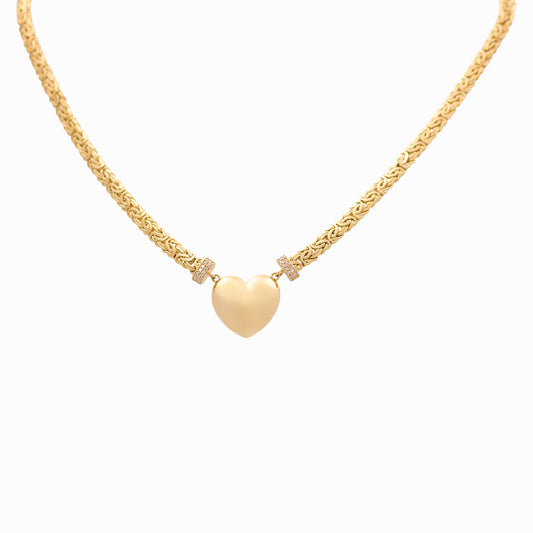 14K Yellow Gold Byzantine Link Women's Necklace with Heart / Stone: Cz / Size: 17.5" / Weight: 12.5 GR / DQNK4BZHR-1