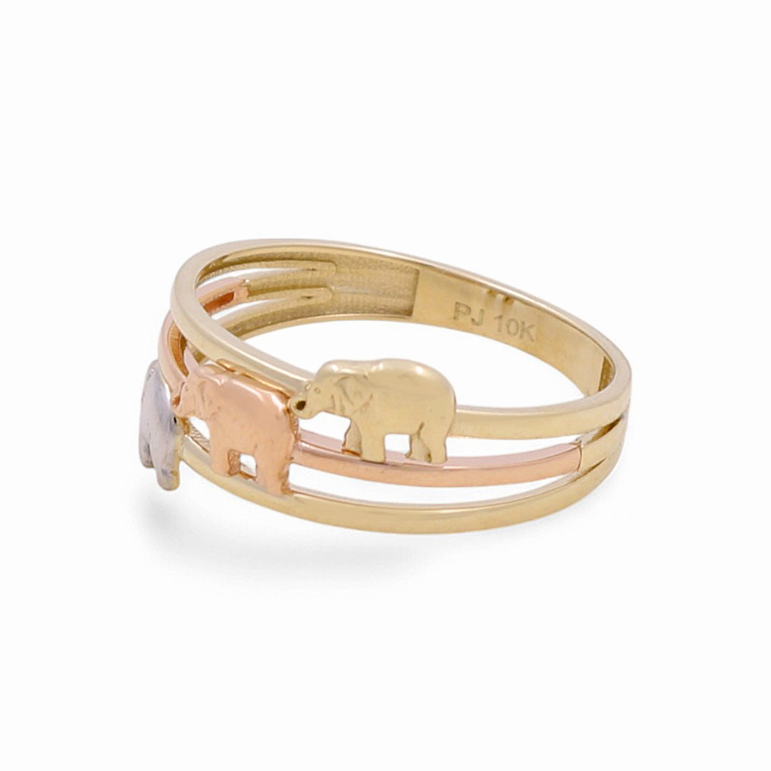 10K Yellow, White And Rose Gold Elephants Woman's Ring / Size: 7.5 / Weight: 1.8 GR / DPWR3T0EP