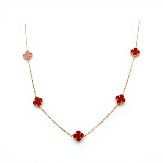 10K Yellow Gold Seven Red Clovers Women's Necklace / Size: 18” / Weight: 6.6 GR / BQNK0CLV-2