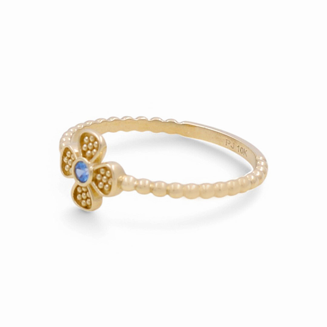 10K Yellow Gold Flower Women's Ring with Blue CZ / Size: 8 / Weight: 1.1 GR / DPWR0FL-1