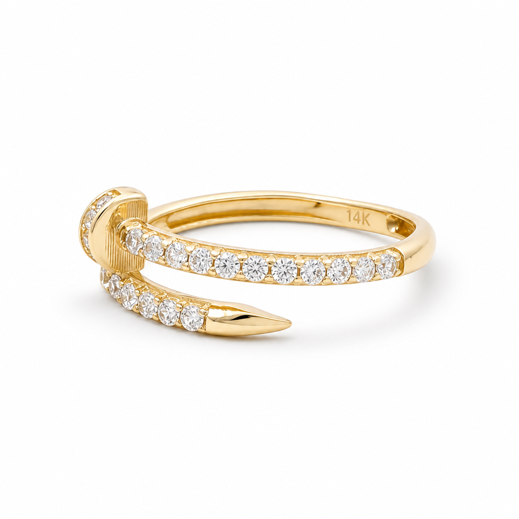 14k Yellow Gold Fashion Nail Women's Ring with Cz / Size: 7 / Weight: 1.6 GR / CCFWR4NL-2