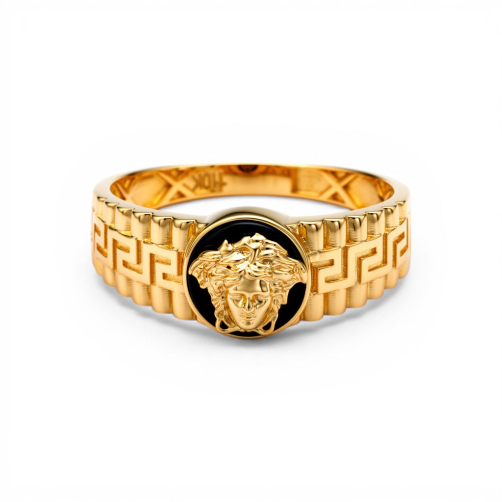 10K Yellow Gold RD Medusa Men's Ring with Onyx / Size: 10.5 / Weight: 2.5 GR / CQMR0VS-2