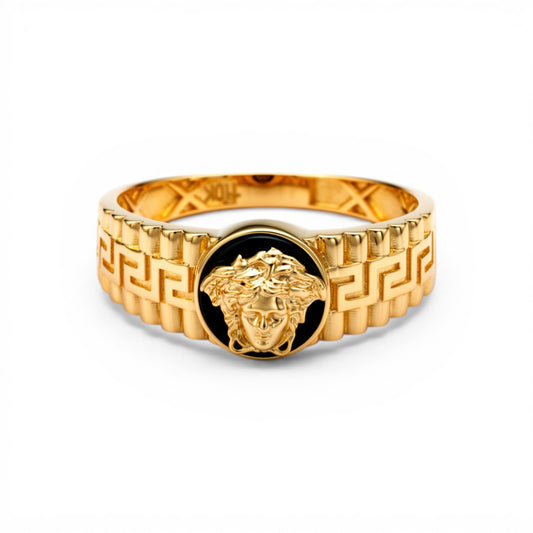 10K Yellow Gold RD Medusa Men's Ring with Onyx / Size: 10.5 / Weight: 2.5 GR / CQMR0VS-2