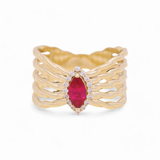 10K Yellow Gold Women's Fashion Ring with Red Cz / Size: 7 / Weight: 4.1 GR / YYZ-5531