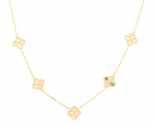 14K Yellow Gold Five Clover Women's Necklace / Size: 17" 12MM / Weight: 7.4 GR / DONK4CLV-1