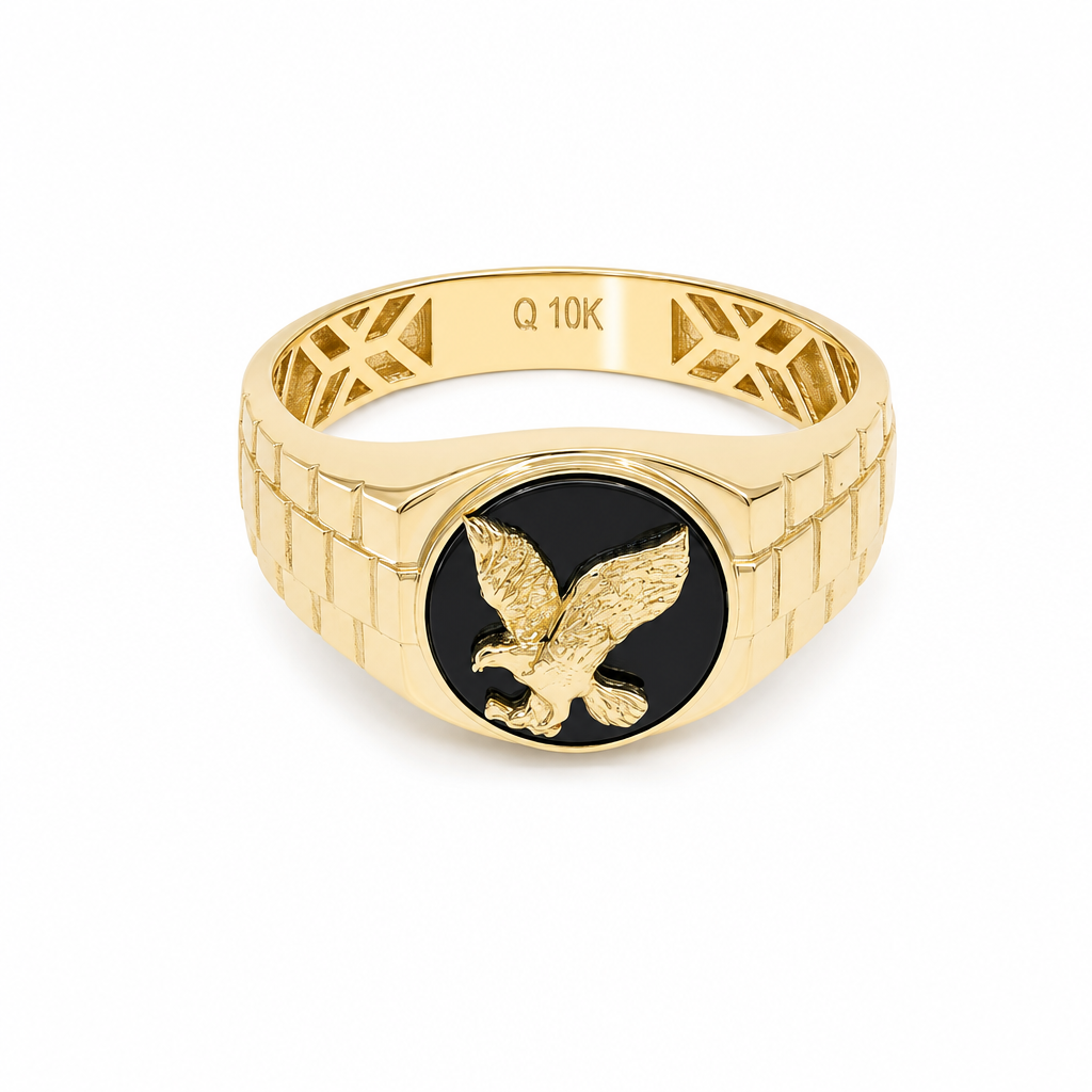 10K Yellow Gold Men's Eagle Ring with Onyx Stone / Size: 10.5 / Weight: 4 GR / CQMR0EG-2