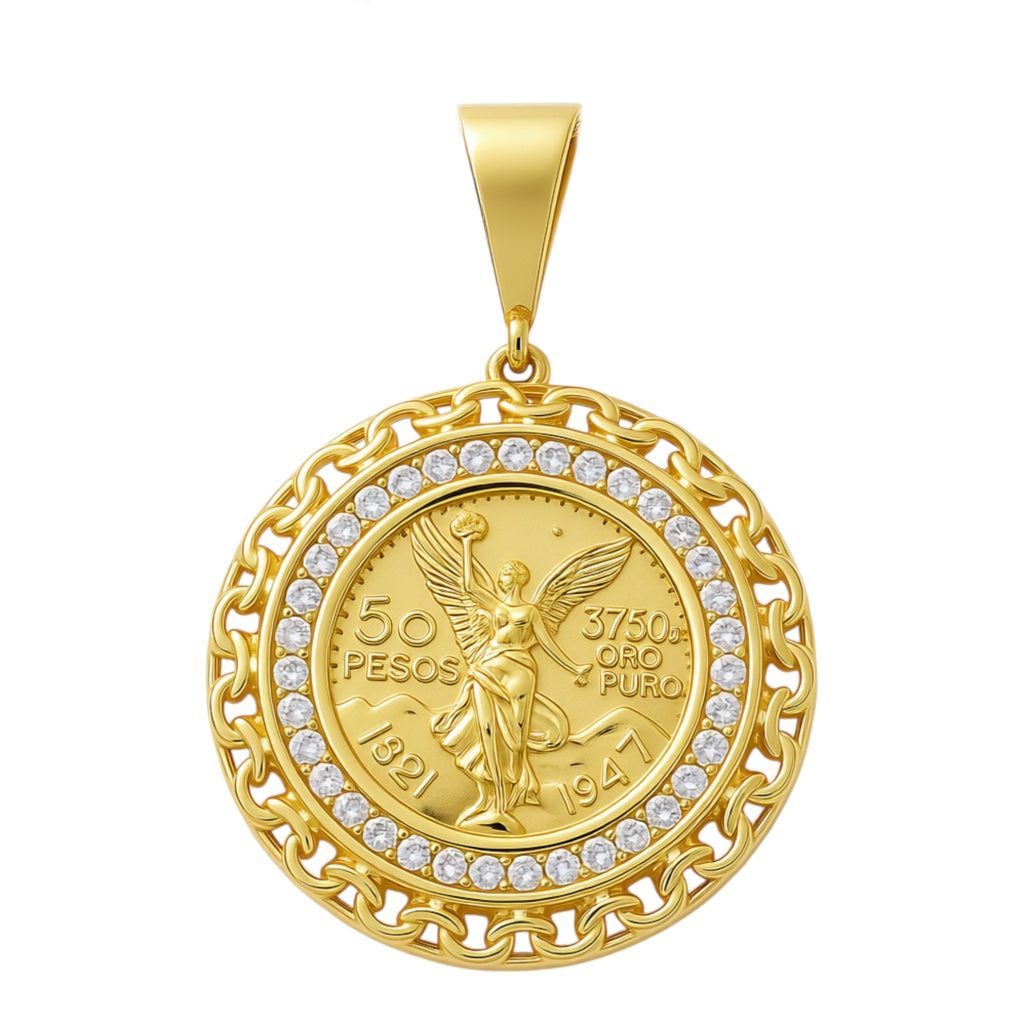 14K Yellow Gold Centenario Pendant / Weight: 5.6 GR / Stone: Cz / COPD4CN-8