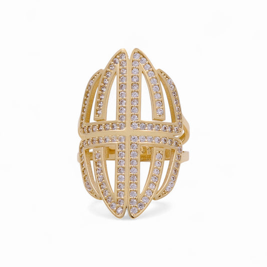 14K Yellow Gold Fashion Women's Ring with White Cz / Size: 8 / Weight: 4.6 GR / CPWR4FS-16