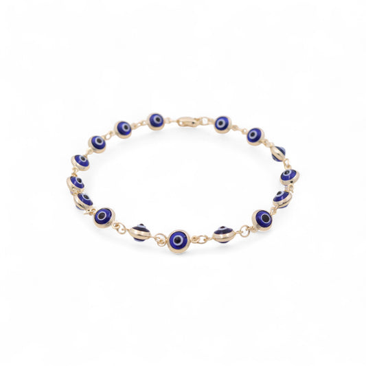 14K Yellow Gold Women's Evil Blue Eyes Bracelet / Size: 7.5" / Weight: 3.9 GR / BOWB4EY-2