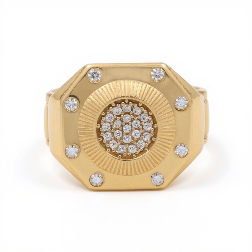 14K Yellow Gold Fashion Men’s Ring with White Stones / Size 11 / Weight: 8.2 GR / DOMR4FS-17