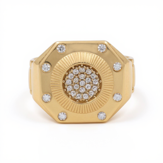 14K Yellow Gold Fashion Men’s Ring with White Stones / Size 11 / Weight: 8.2 GR / DOMR4FS-17