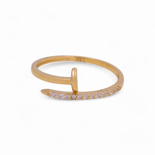 14K Yellow Gold Fancy Nail Women's Ring with White Cz / Size: 7 / Weight: 1.2 GR / P53R-1001