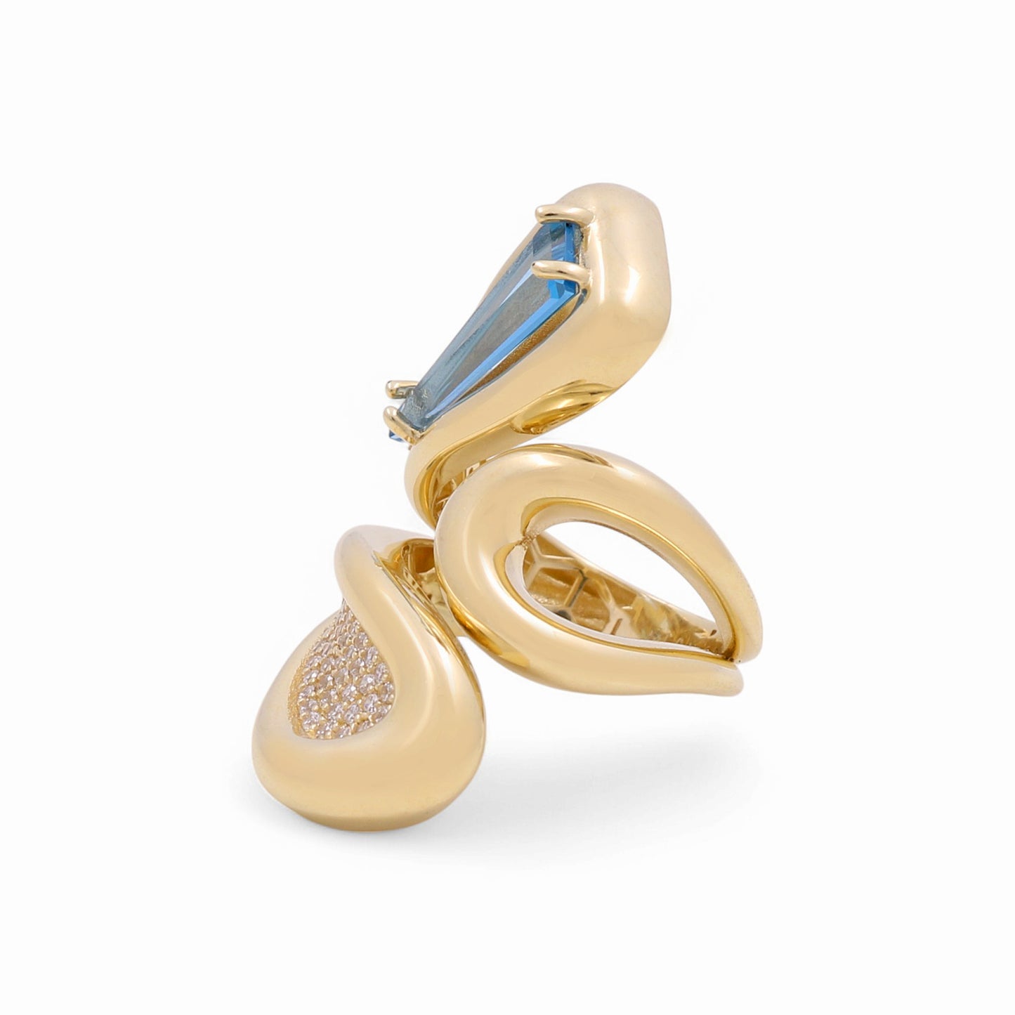 14K Yellow Gold Fashion Women's Ring with Light Blue and White Cz / Size: 8 / Weight: 8 GR / CPWR4FS-8