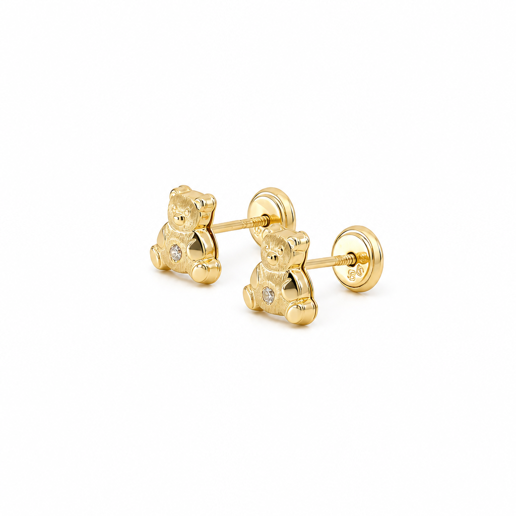 14k Yellow Gold Bear Stud Earrings With Cz / 6-438301PSF