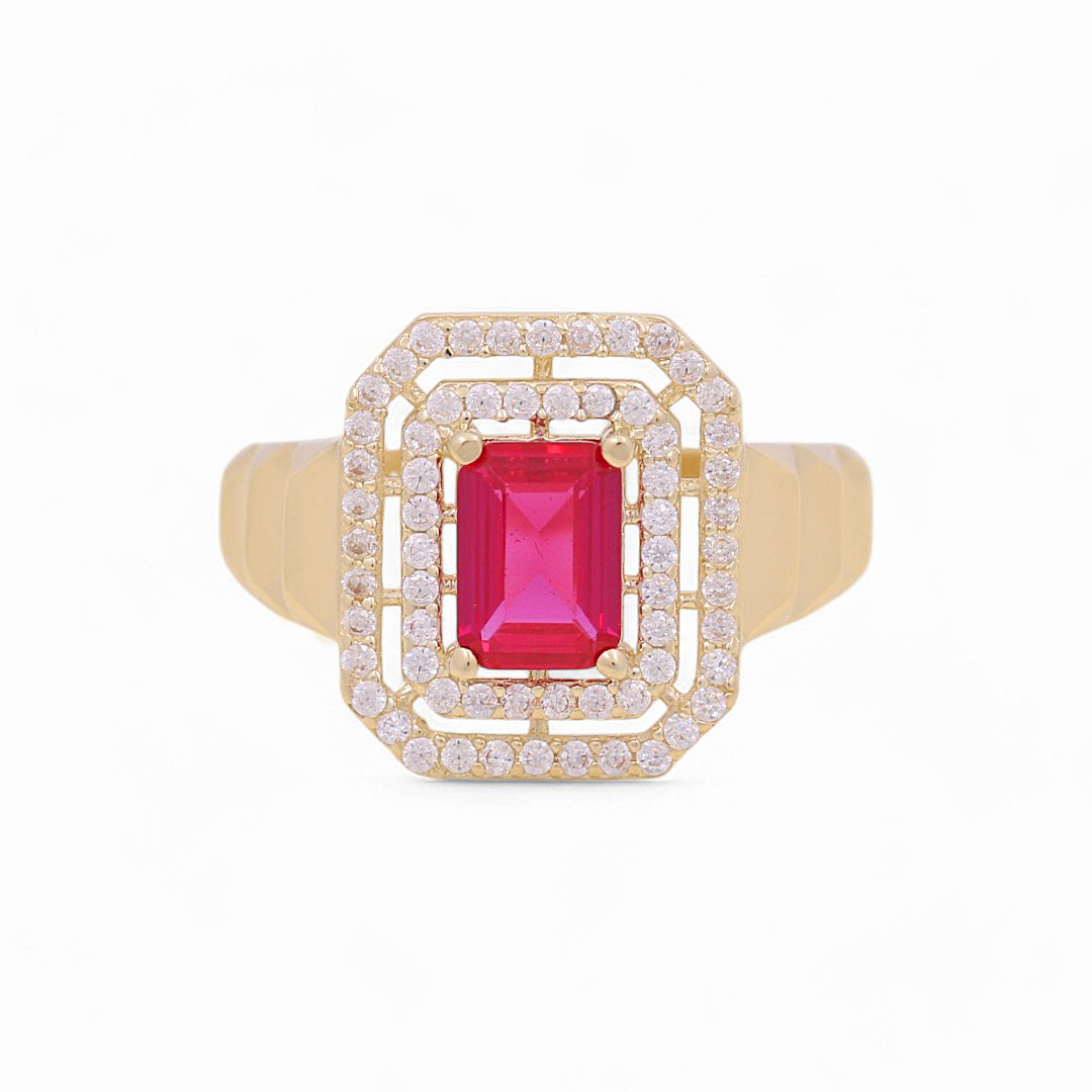 10K Yellow Gold Women's Fashion Ring with Pink Cz / Size: 7 / Weight: 2.5 GR / P53R-51