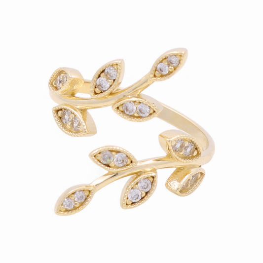 14K Yellow Gold Leaves Women's Ring With Cz / Size: 7.5 / Weight: 3.2 GR / CPWR4LV