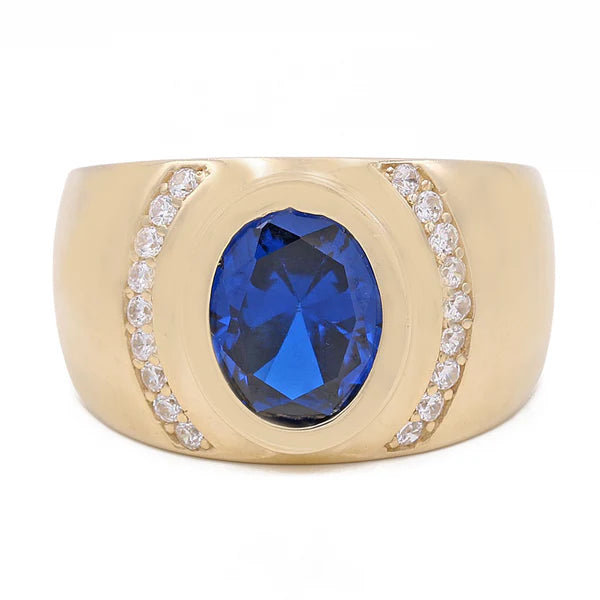 14K Yellow Gold Men’s Blue Stone Ring / Stone: Cz / Size 12 / Weight: 9.4 GR / COMR4FS-56