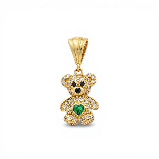 10K Yellow Gold Bear Pendant with Green Cz / Weight: 1.7 GR / CQPD0BR-1