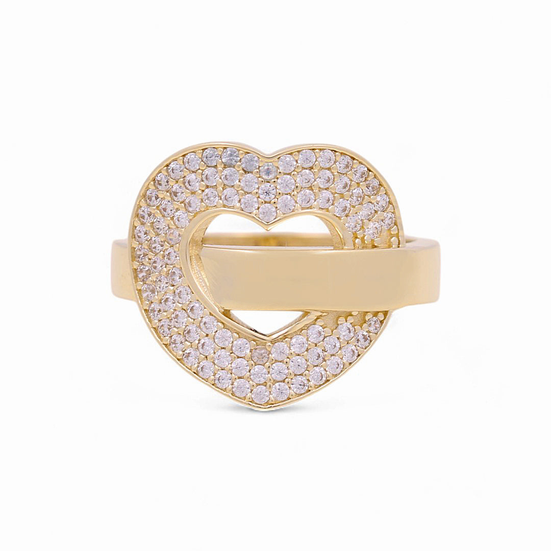 10K Yellow Gold Women's Fashion Heart Ring with Cz / Size: 7 / Weight: 2.7 GR / Y24-745