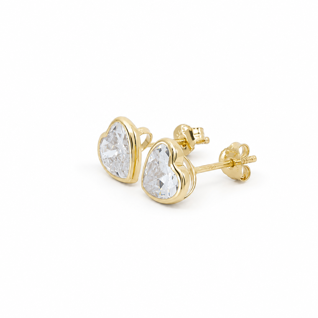 14k Yellow Gold Heart Stud Earrings With Cz/ 6-523501PS7