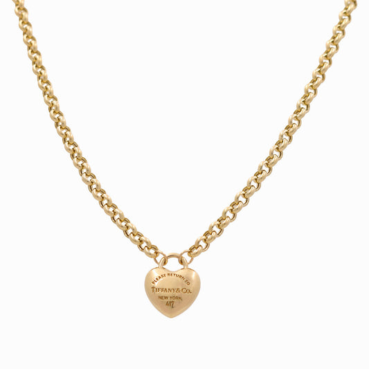 10k Yellow Gold Fashion Rolo Women's Necklace with Hanging Heart / Size: 17.5" / Weight: 17.9 GR / DQNK0FSHR-1