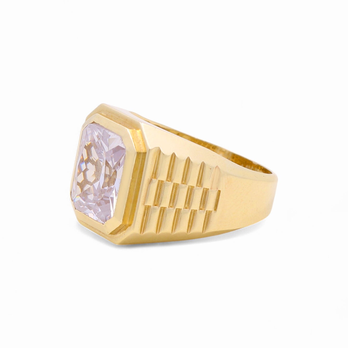 14K Yellow Gold Fashion Men’s Ring / CZ / White Stones / Size 10.5 / Weight: 9.9gr / BOMR4FS-25