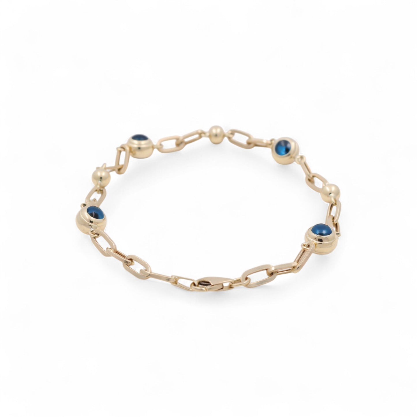 14K Yellow Gold Women's Evil Blue Eyes Bracelet / Size: 7.5" / Weight: 4.4 GR / BOWB4EY-7