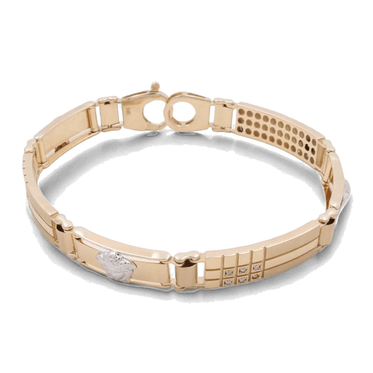 14K Yellow and White Gold Medusa Fashion Men's Bracelet / Stone: Cz/ Size: 8mm 8" / Weight: 17.7 GR / CSMB4VS