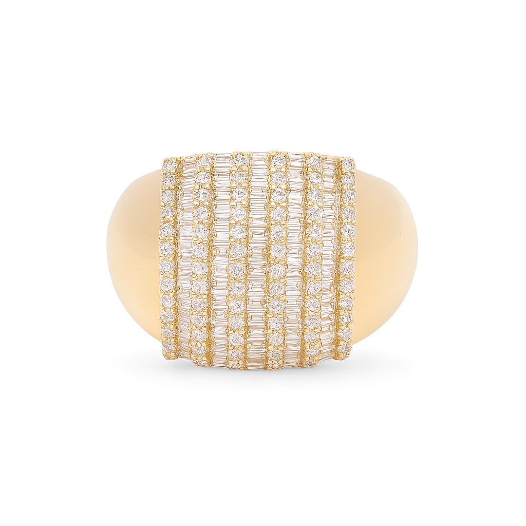 14K Yellow Gold Fashion Baguette Women's Ring with White Stones / Size: 7.5 / Weight: 4.6 GR / DQWR4FS-58