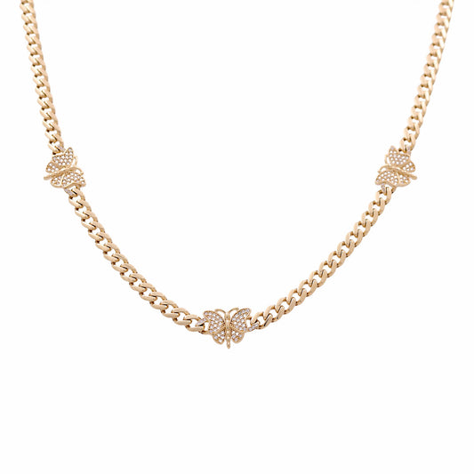 10K Yellow Gold Monaco Women's Necklace with Butterflies and Cz / Size: 17.5” / Weight: 14.8GR / DQNK0MONBT