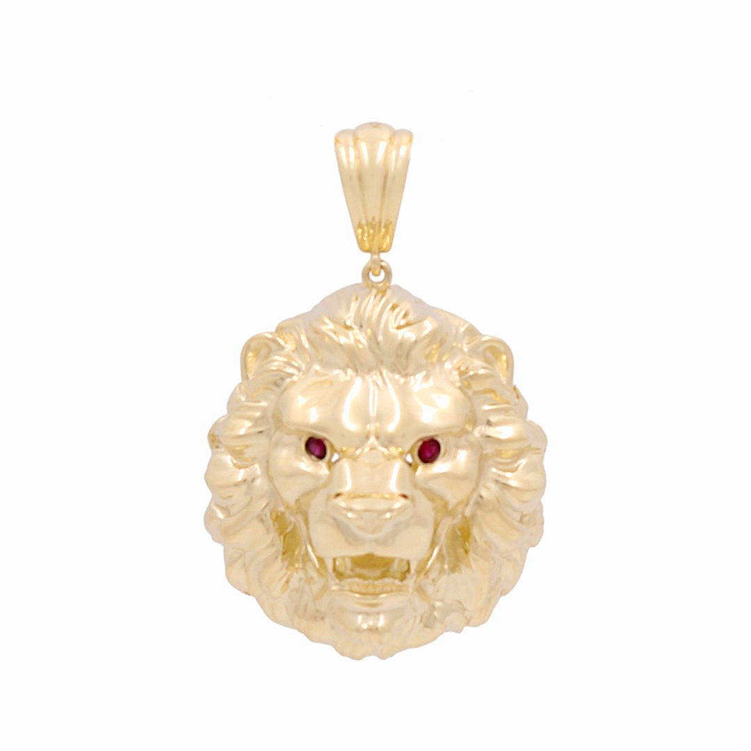 10K Yellow Gold Lion Head Pendant with Red Cz / Weight: 9.3 GR / WP-15
