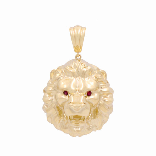 10K Yellow Gold Lion Head Pendant with Red Cz / Weight: 9.3 GR / WP-15