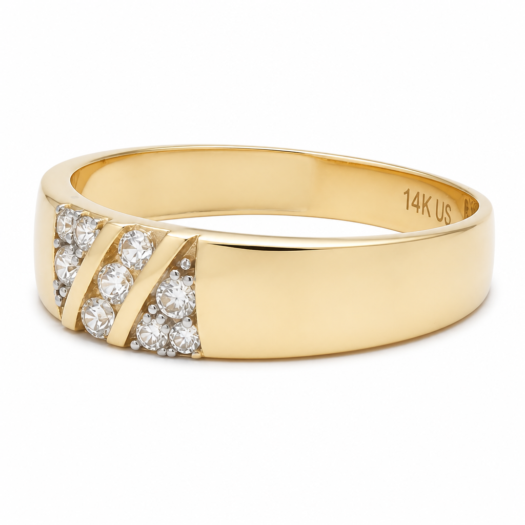 14K Yellow Gold Men's Wedding Band / Size:10 / Stone: Cz / Weight: 2.2 GR / KEEMWB4BS-35